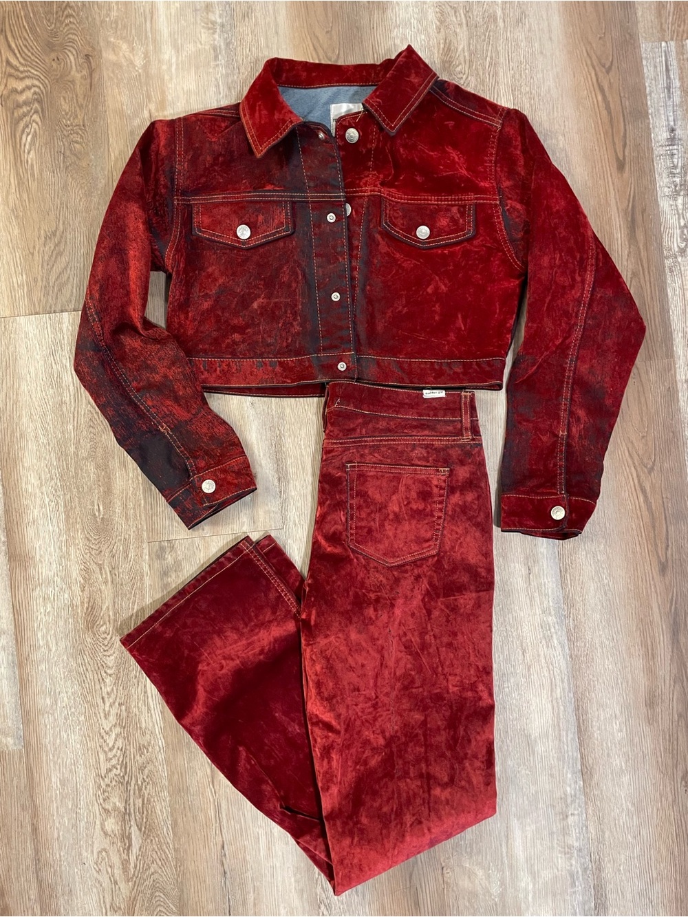 Velvet Red Two-Piece Jacket and Pants Set size M pre-owned